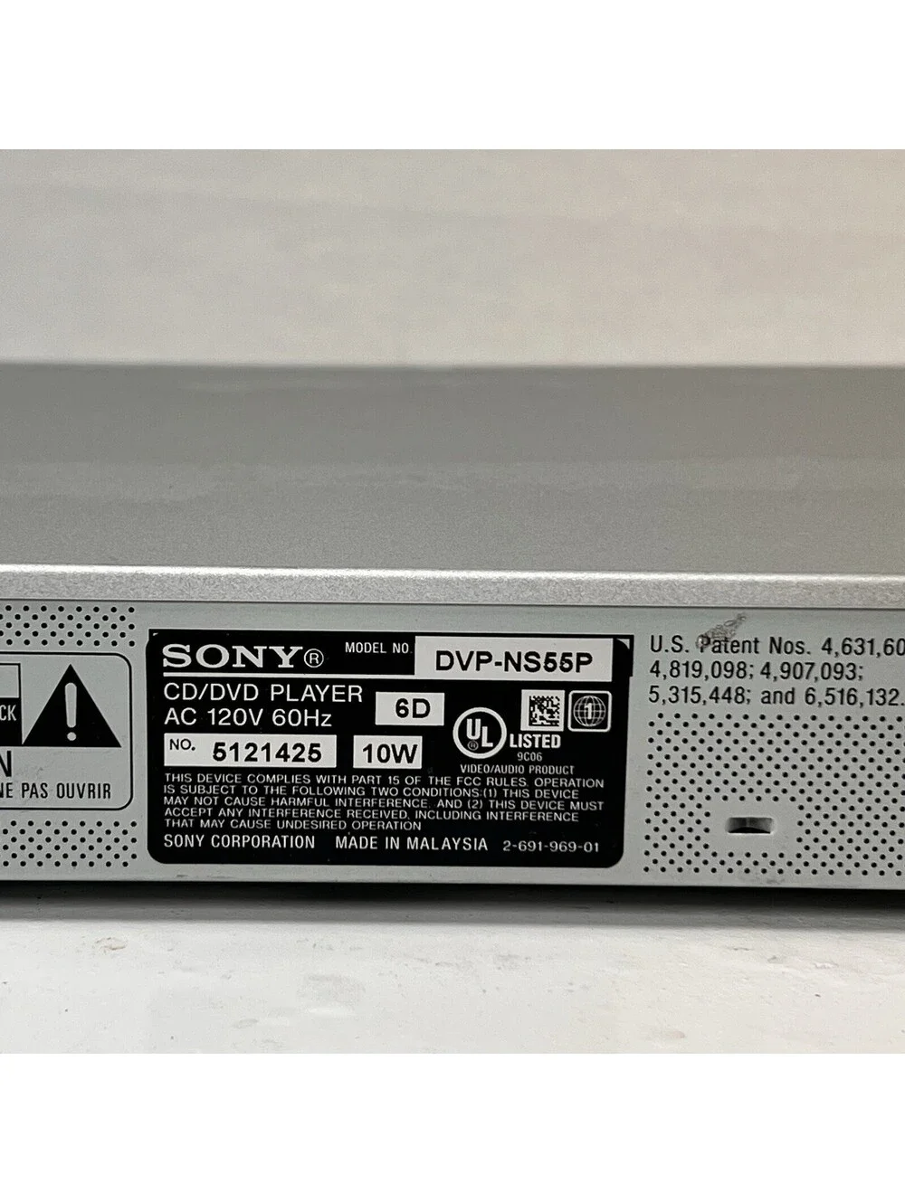 Sony DVP-NS55P DVD Player Dolby Digital Silver CD/DVD 480p DVD±R/RW
